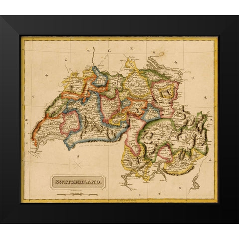 Switzerland 1817 Black Modern Wood Framed Art Print by Vintage Maps