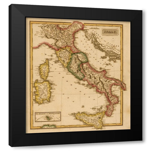 Italy 1817 Black Modern Wood Framed Art Print by Vintage Maps