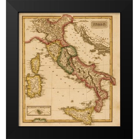 Italy 1817 Black Modern Wood Framed Art Print by Vintage Maps