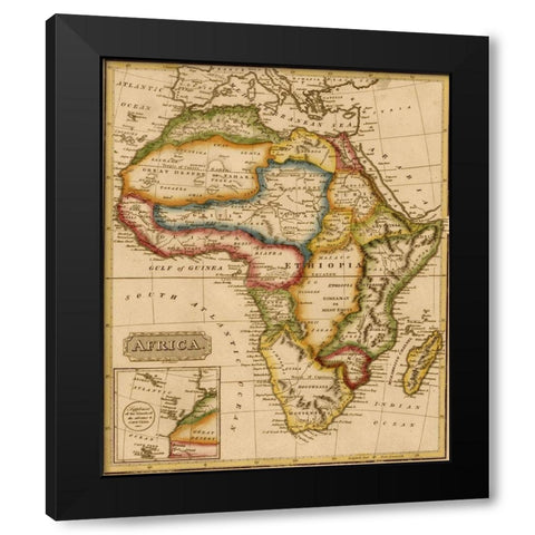 Africa 1817 Black Modern Wood Framed Art Print by Vintage Maps