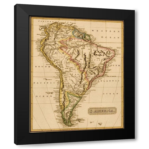 South America 1817 Black Modern Wood Framed Art Print by Vintage Maps