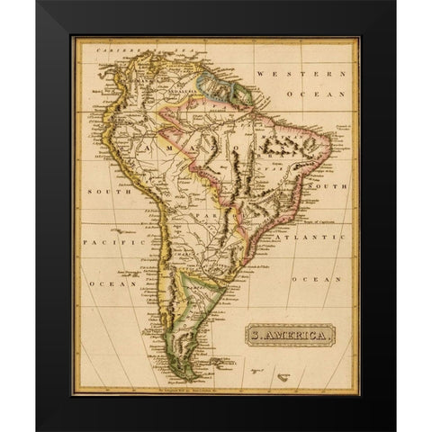 South America 1817 Black Modern Wood Framed Art Print by Vintage Maps