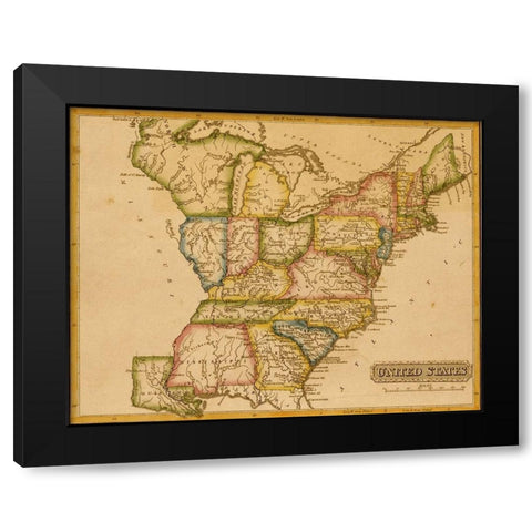United States 1817 Black Modern Wood Framed Art Print with Double Matting by Vintage Maps