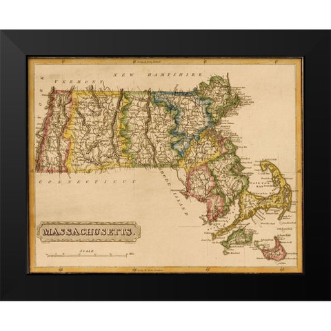 Massachusetts 1817 Black Modern Wood Framed Art Print by Vintage Maps