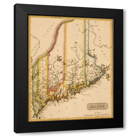 Maine 1817 Black Modern Wood Framed Art Print by Vintage Maps