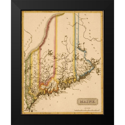 Maine 1817 Black Modern Wood Framed Art Print by Vintage Maps
