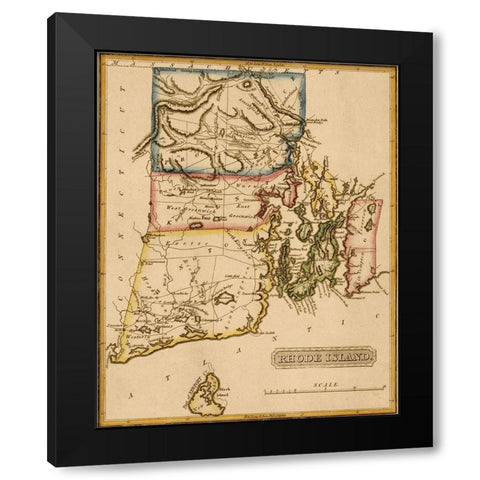 Rhode Island 1817 Black Modern Wood Framed Art Print by Vintage Maps