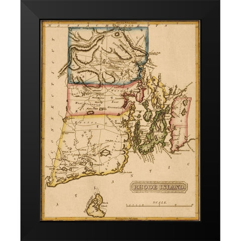 Rhode Island 1817 Black Modern Wood Framed Art Print by Vintage Maps