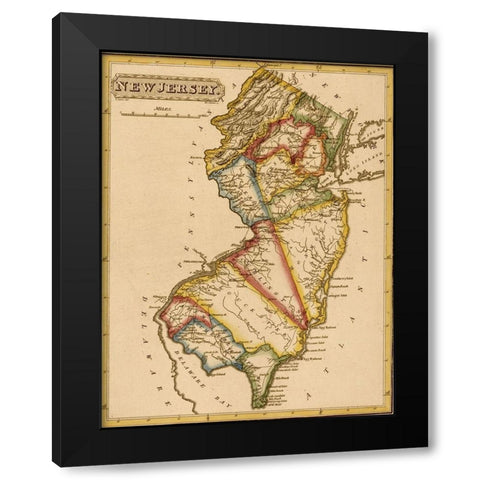New Jersey 1817 Black Modern Wood Framed Art Print by Vintage Maps