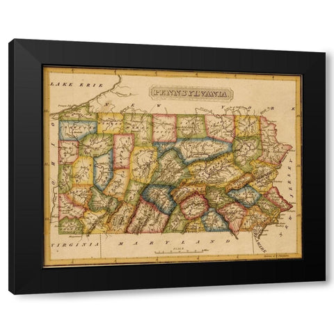 Pennsylvania 1817 Black Modern Wood Framed Art Print by Vintage Maps