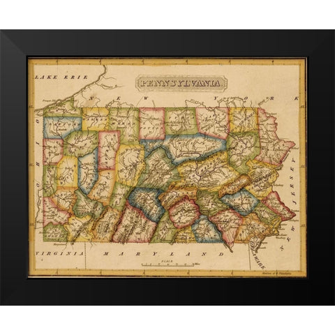 Pennsylvania 1817 Black Modern Wood Framed Art Print by Vintage Maps
