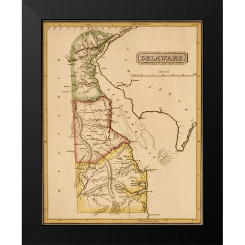 Delaware 1817 Black Modern Wood Framed Art Print by Vintage Maps