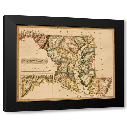 Maryland 1817 Black Modern Wood Framed Art Print by Vintage Maps