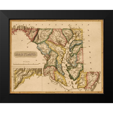 Maryland 1817 Black Modern Wood Framed Art Print by Vintage Maps