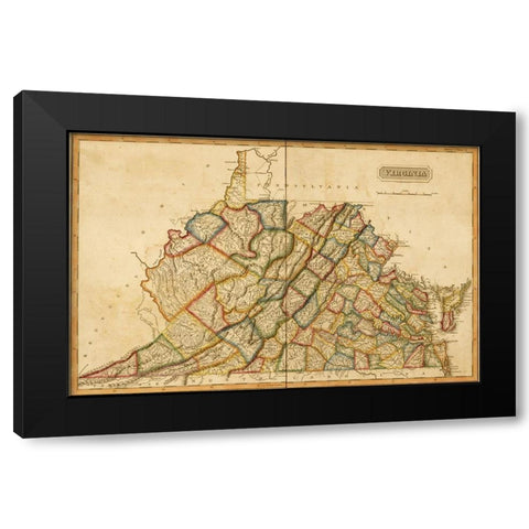 Virginia 1817 Black Modern Wood Framed Art Print by Vintage Maps