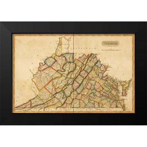 Virginia 1817 Black Modern Wood Framed Art Print by Vintage Maps