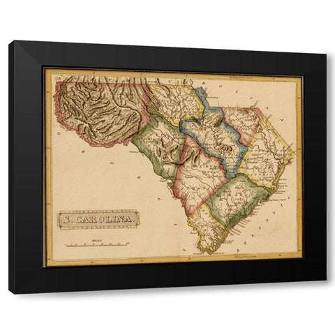South Carolina 1817 Black Modern Wood Framed Art Print with Double Matting by Vintage Maps