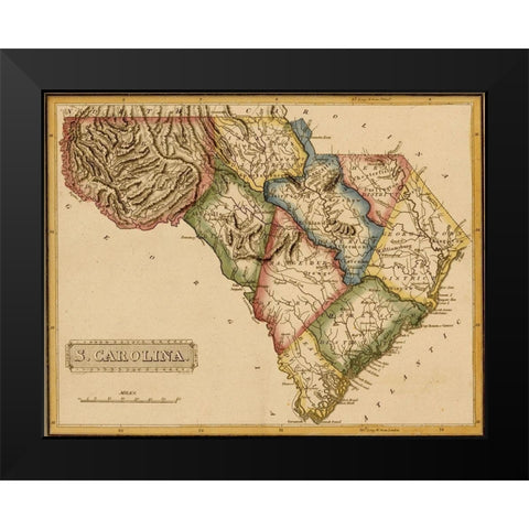 South Carolina 1817 Black Modern Wood Framed Art Print by Vintage Maps