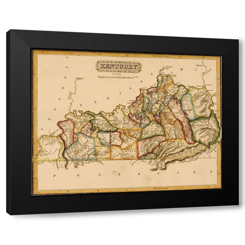 Kentucky 1817 Black Modern Wood Framed Art Print with Double Matting by Vintage Maps