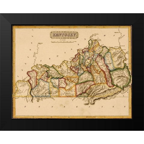 Kentucky 1817 Black Modern Wood Framed Art Print by Vintage Maps
