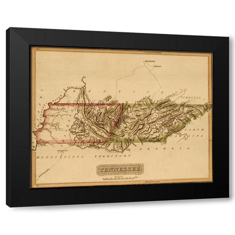 Tennessee 1817 Black Modern Wood Framed Art Print by Vintage Maps