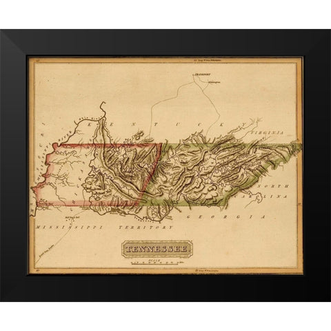 Tennessee 1817 Black Modern Wood Framed Art Print by Vintage Maps