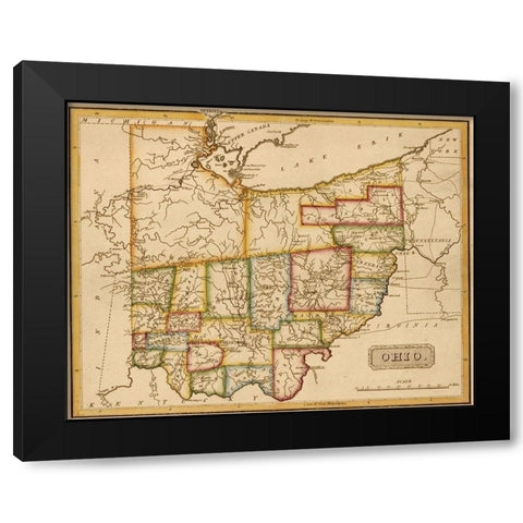 Ohio 1817 Black Modern Wood Framed Art Print by Vintage Maps
