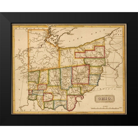 Ohio 1817 Black Modern Wood Framed Art Print by Vintage Maps