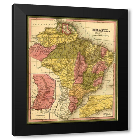 Brazil 1846 Black Modern Wood Framed Art Print with Double Matting by Vintage Maps