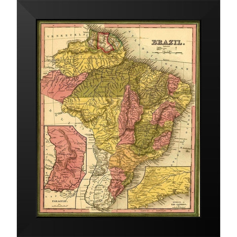 Brazil 1846 Black Modern Wood Framed Art Print by Vintage Maps