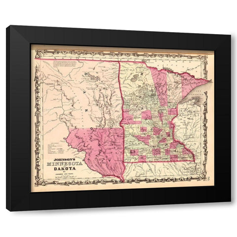 Minnesota and Dakota 1862 Black Modern Wood Framed Art Print by Vintage Maps