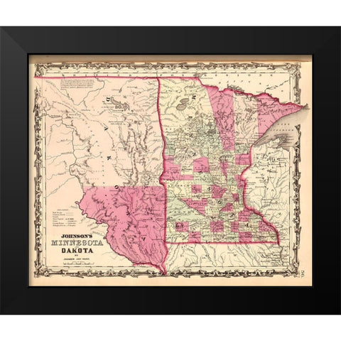 Minnesota and Dakota 1862 Black Modern Wood Framed Art Print by Vintage Maps