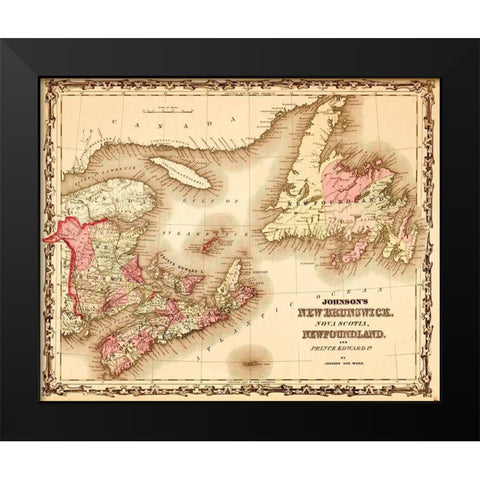New Brunswick and Newfoundland 1862 Black Modern Wood Framed Art Print by Vintage Maps