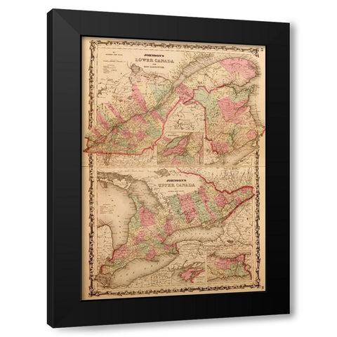 Lower Canada and New Brunswick 1862 Black Modern Wood Framed Art Print with Double Matting by Vintage Maps