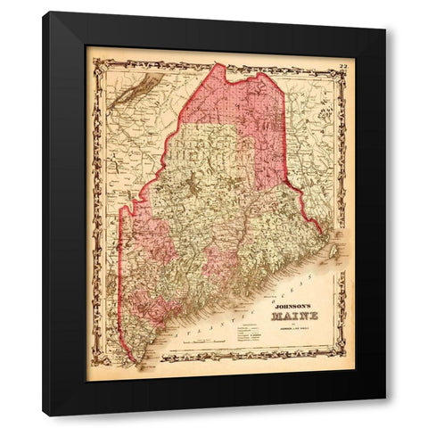 Maine 1862 Black Modern Wood Framed Art Print by Vintage Maps