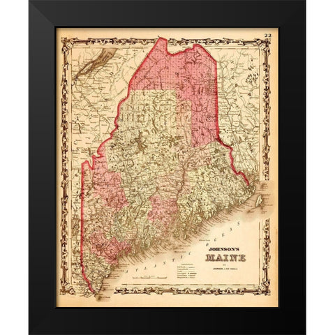 Maine 1862 Black Modern Wood Framed Art Print by Vintage Maps
