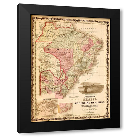 Brazil and Argentina 1862 Black Modern Wood Framed Art Print by Vintage Maps