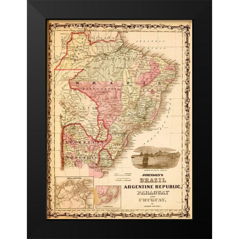 Brazil and Argentina 1862 Black Modern Wood Framed Art Print by Vintage Maps
