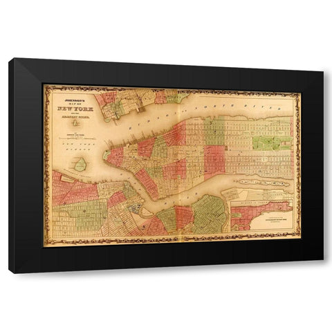 Manhattan Island 1862 Black Modern Wood Framed Art Print by Vintage Maps