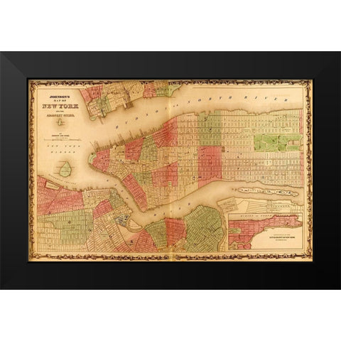 Manhattan Island 1862 Black Modern Wood Framed Art Print by Vintage Maps