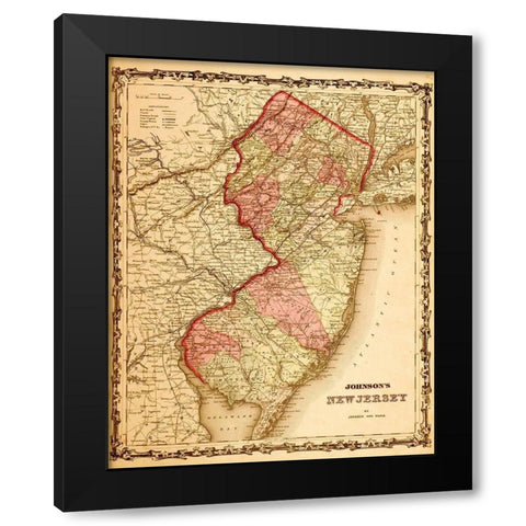 New Jersey 1862 Black Modern Wood Framed Art Print by Vintage Maps