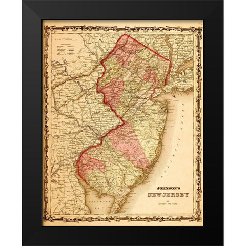 New Jersey 1862 Black Modern Wood Framed Art Print by Vintage Maps