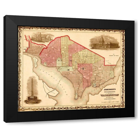 Washington DC 1862 Black Modern Wood Framed Art Print by Vintage Maps