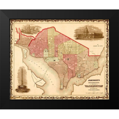 Washington DC 1862 Black Modern Wood Framed Art Print by Vintage Maps