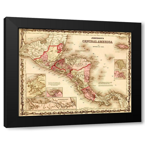 Central America 1862 Black Modern Wood Framed Art Print by Vintage Maps