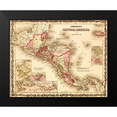 Central America 1862 Black Modern Wood Framed Art Print by Vintage Maps