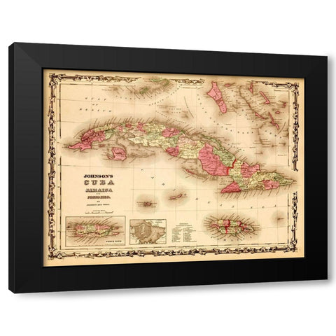 Cuba 1862 Black Modern Wood Framed Art Print by Vintage Maps