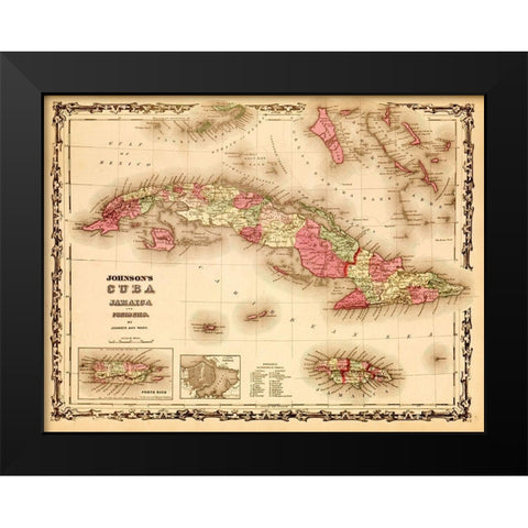 Cuba 1862 Black Modern Wood Framed Art Print by Vintage Maps