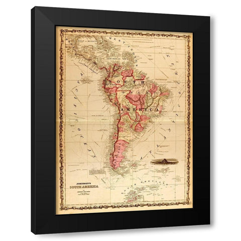 South America 1862 Black Modern Wood Framed Art Print by Vintage Maps