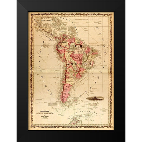 South America 1862 Black Modern Wood Framed Art Print by Vintage Maps